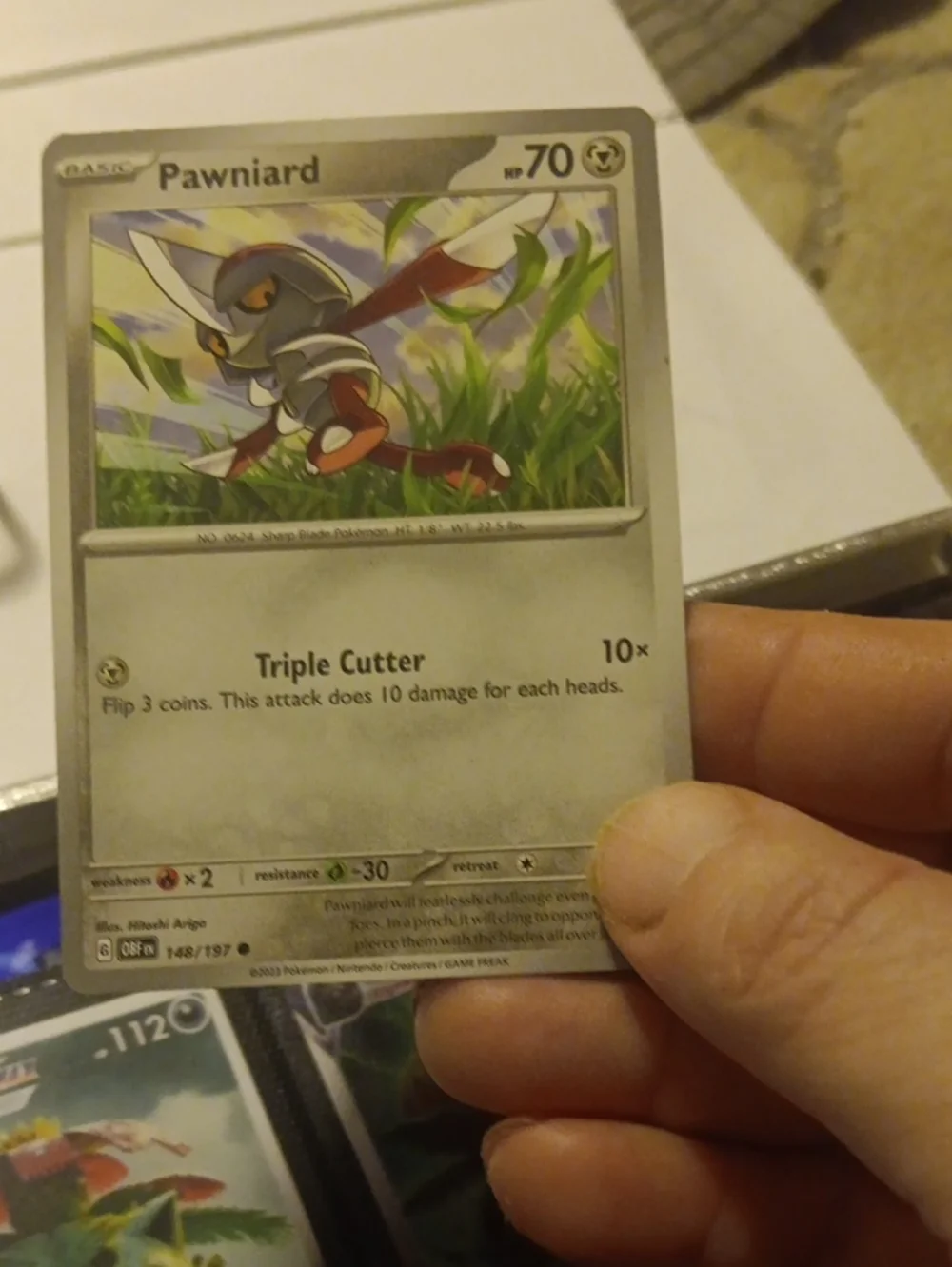 Pokemon Pawniard Card - Silver, Red, Green Artwork